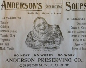 1870s-80s Anderson Preserving Co Canned Soups Engraved Victorian Print Ad PA1