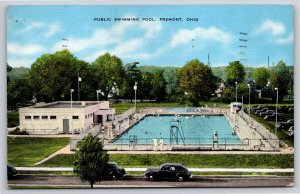 Fremont Ohio~Birds Eye View Of Public Swimming Pool~PM 1944~Vtg Linen Postcard