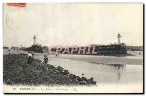 Old Postcard Lighthouse Trouville The piers at low tide