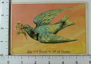 Embossed Victorian Easter Trade Card Vibrant Colorful Dove Flowers In Beak *A