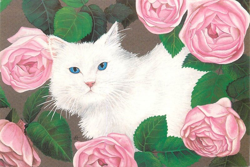 Drawn cat Ophelia from an original by Elizabeth Titcomb postcard