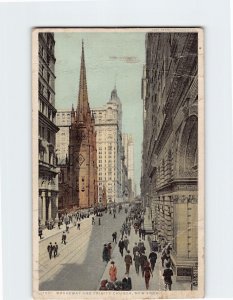 Postcard Broadway And Trinity Church, Manhattan, New York