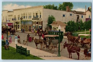 1959 Mackinac Island Michigan Vintage Postcar Main Street Surrey Fringe Building