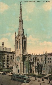 Vintage Postcard 1910's Grace Church Broadway Corner Wanamaker New York City