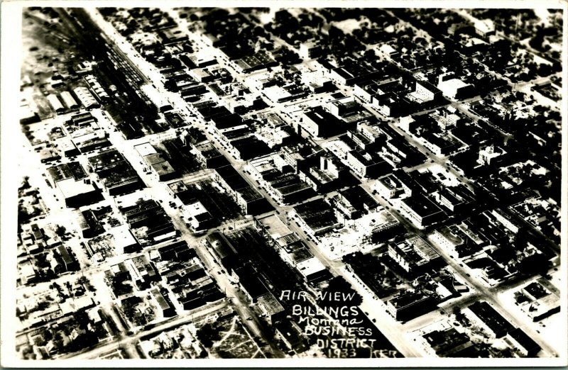 RPPC Aerial View Business District Billings Montana MT UNP Postcard C10