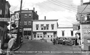 Boothbay ME Main Street Storefronts The Wise Owl Real Photo Postcard