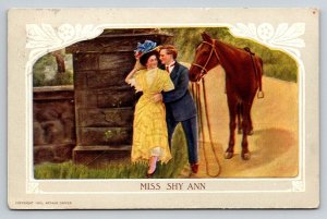 1910  Miss Shy Ann  Horse   Romance Couple  Postcard
