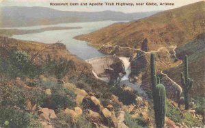 Roosevelt Dam Apache Trail Highway Globe Arizona hand colored postcard