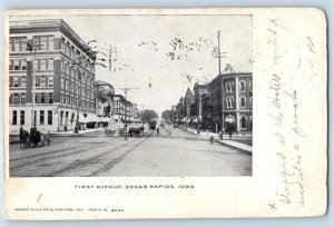 Cedar Rapids Iowa Postcard First Avenue Business Section 1906 Antique Carriages