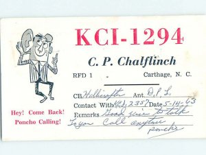 Pre-1980 RADIO CARD - Carthage - by Charlotte & Fayetteville & Raleigh NC AH1255