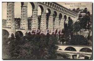 Postcard Old Roquefavour Three Bridges