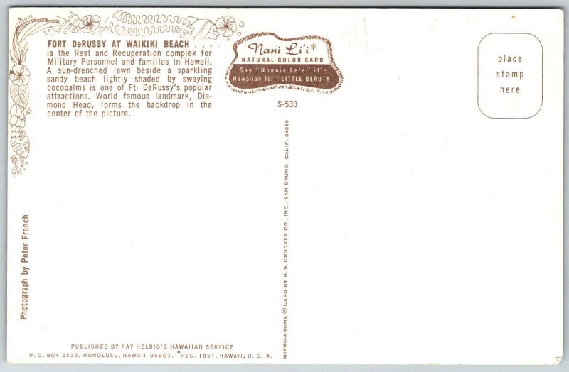 Waikiki Hawaii 1960s Postcard Fort DeRussy