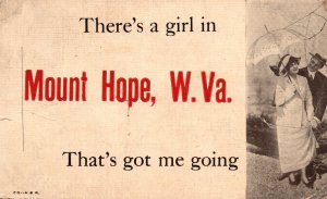 Vintage Postcard 1910's Lovers Couples With Umbrella Mount- Hope West Virginia