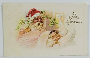 Christmas Santa Peeks at Sleeping Children Embossed Meeker Postcard O8