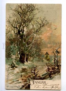 189910 JANUARY Art Nouveau Winter by GUGGENBERGER Vintage PC