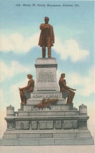 Henry W Grady Monument Atlanta GA Linen Postcard Unused