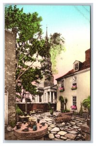 St Philip Church Courtyard Charleston SC UNP Handcolored Albertype  Postcard U21