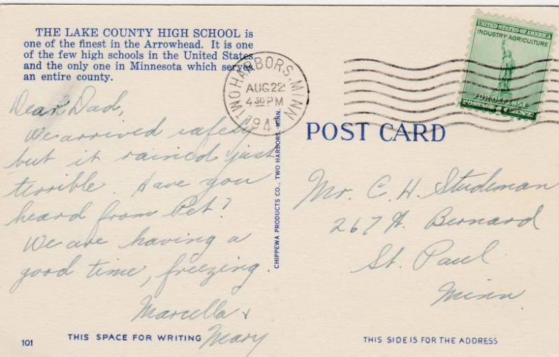 Lake County High School - Two Harbors MN, Minnesota - pm 1941 - Linen