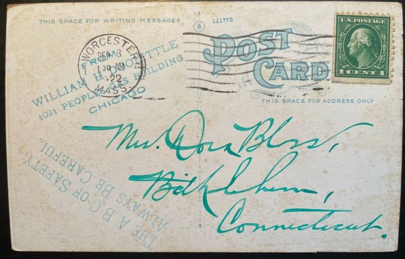 Vintage Postcard 1922 Largest Chair in the World Gardner Massachusetts