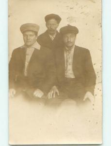 Pre1924 rppc THREE MEN ALL WEARING HATS AT STUDIO Duluth Or Minneapolis MN r6915