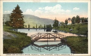 Stamford New York NY Churchill Park Rustic Bridge Vintage Postcard