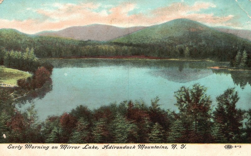 Vintage Postcard 1910's Morning on Mirror Lake Adirondack Mountains New York NY