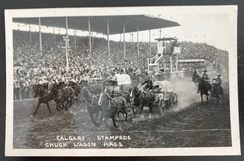 Mint Canada RPPC Postcard Calgary Stampede Chuck Wagon Race 