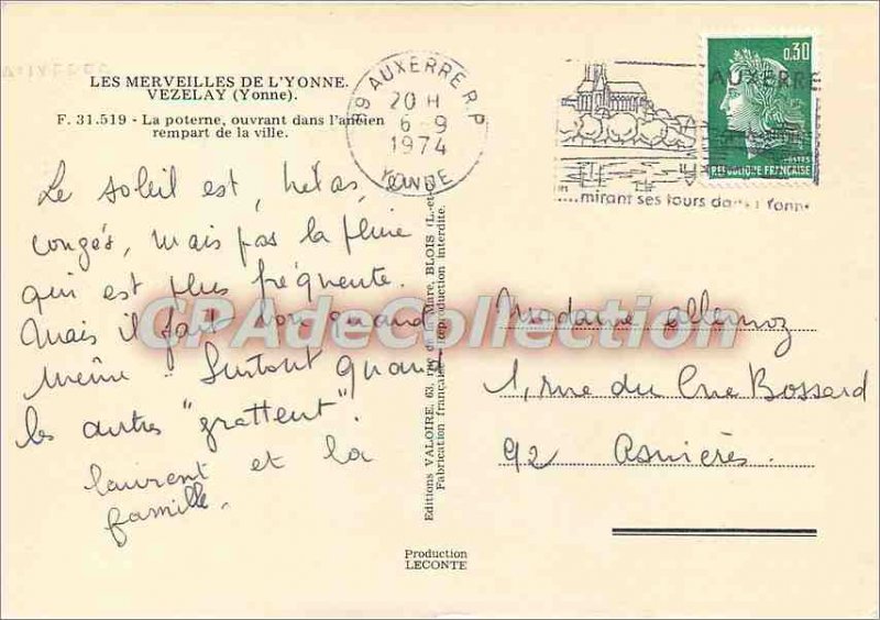 Postcard Modern Wonders of the Yonne Vezelay (Yonne) The postern opened in th...