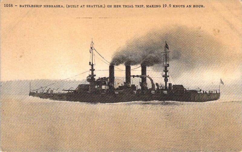 U.S.S. Nebraska, 19.9 Knots an Hour on Trial Trip, Old Postcard