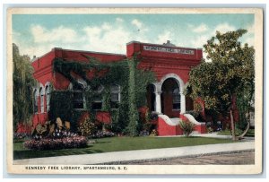 1918 Kennedy Free Library Building Entrance Spartanburg So. Carolina SC Postcard