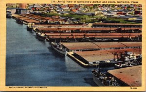 Texas Galveston Aerial View Of Harbor and Docks Curteich