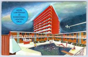 1967 HOTEL LAWTONIAN LAWTON OKLAHOMA OK SWIMMING POOL DIVING ACTION POSTCARD