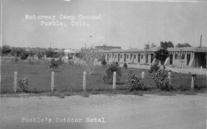 J74/ Pueblo Colorado RPPC Postcard c1930s Motorway Camp Ground Motel 338