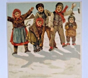 Christmas Postcard Children Rolling Snowball Down Hill Series 6102 Germany 1907