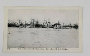 Louisville KY Flood Out in the river floating away, above K&I Bridge Postcard D2