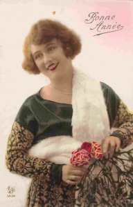 Happy New Year Greeting Woman Bonne Annee 1925 postcard