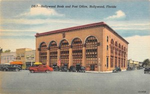 Hollywood, FL Florida  HOLLYWOOD BANK & POST OFFICE~Papa Joe's ca1940's Postcard