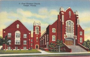 TAMPA, FL Florida   FIRST CHRISTIAN CHURCH   c1940's Curteich Linen Postcard