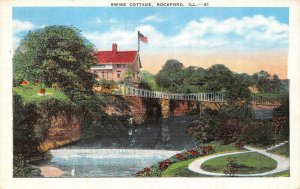 ROCKFORD, Illinois IL   SWISS COTTAGE & Foot Bridge Over River   1939  Postcard