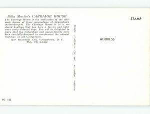 Unused Pre-1980 BILLY MARTIN'S CARRIAGE HOUSE RESTAURANT Georgetown DC v7020