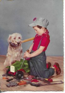 Lottle boy with his dog Modern Spanish photo postcard 1970s