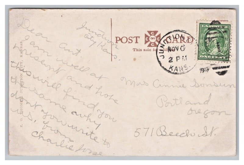 Junction City Kansas West Seventh Street Postcard c1910 Postmark