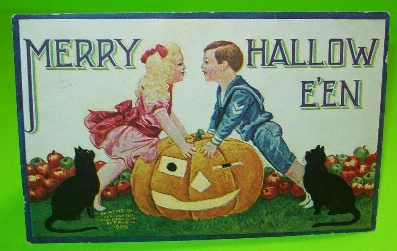 Vintage Halloween Postcard International Art 1908 Two Black Cats Portland Maine