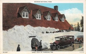 J25/ Rainier National Park Washington Postcard c1910 Paradise Inn July Snow  19