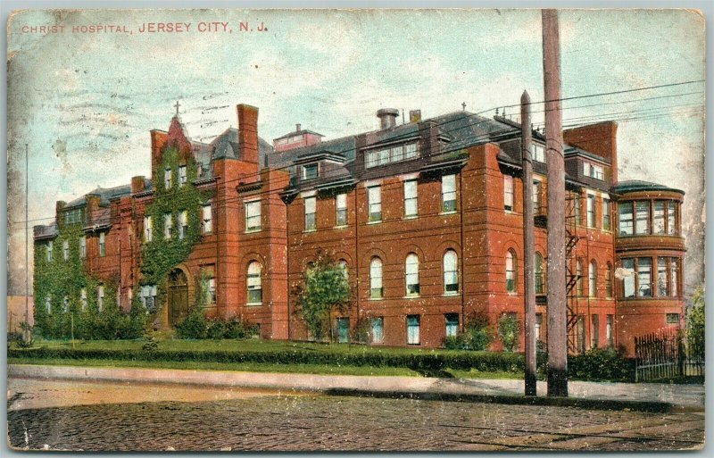 JERSEY CITY NJ CHRIST HOSPITAL 1908 ANTIQUE POSTCARD