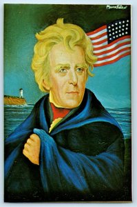 Andrew Jackson Seventh US President Portrait Flag Morris Katz Vintage Postcard
