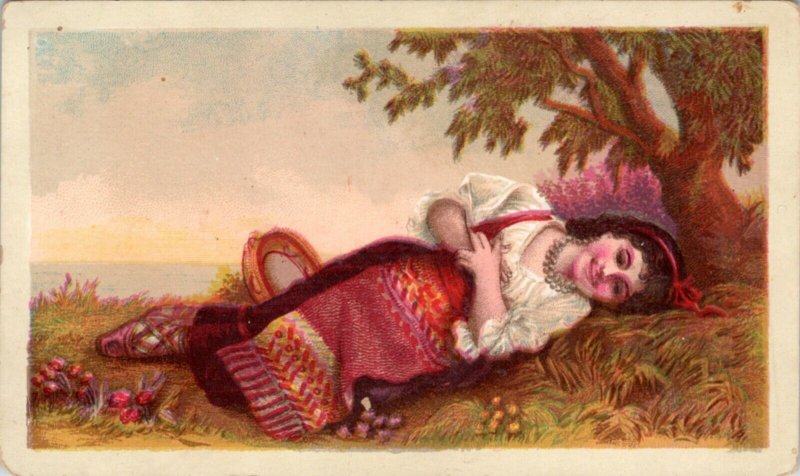 Trade Card Willett & Quinby Camden NJ Smiling Woman under tree Favorite Coffee