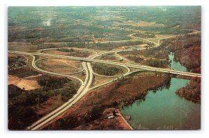 The New York State Thruway Aerial View Postcard Highway Interchange