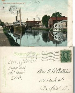 TRENTON N.J. STATE STREET LOCK 1908 UNDIVIDED ANTIQUE POSTCARD