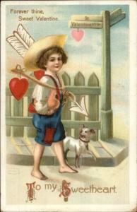 Ellen Clapsaddle Valentine Little Boy & His Dog c1910 Postcard